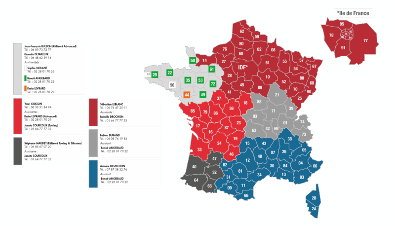 carte du réseau commercial de composites distribution